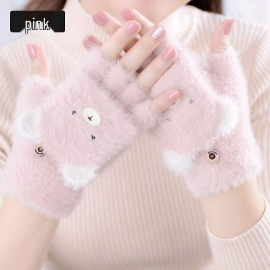 Women's Cute Little Bear Half-Finger Gloves - Autumn/Winter Warm Gloves
