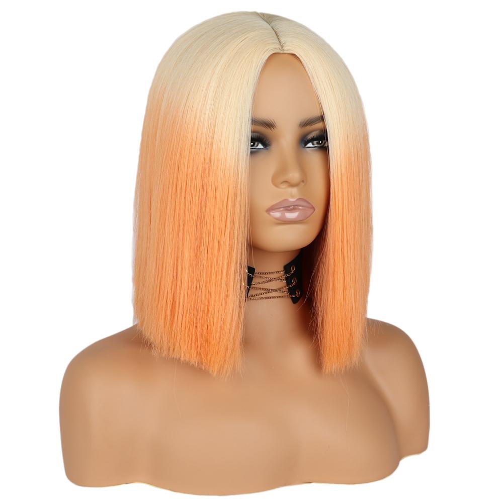 WERD Short Bobo Wig Synthetic Wigs for Women Golden Orange Straight Ombre Heat Resistant Lolita Cosplay Party Hair