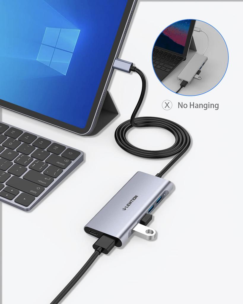 LENTION 1m USB C Hub with Type 4 USB 5Gbps 4K PD and 100W Compatible with MacBook iPad iPad Surface Pro and iPhone 17 Ultra-Long 6-in-1 C, 3.0 Ports,