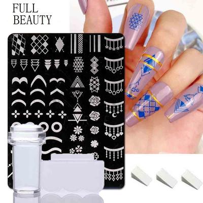 6Pcs/Set French Style Nail Stamping Plates Set Silicone Sponge Brush Stamper Polish Transfer Stencils