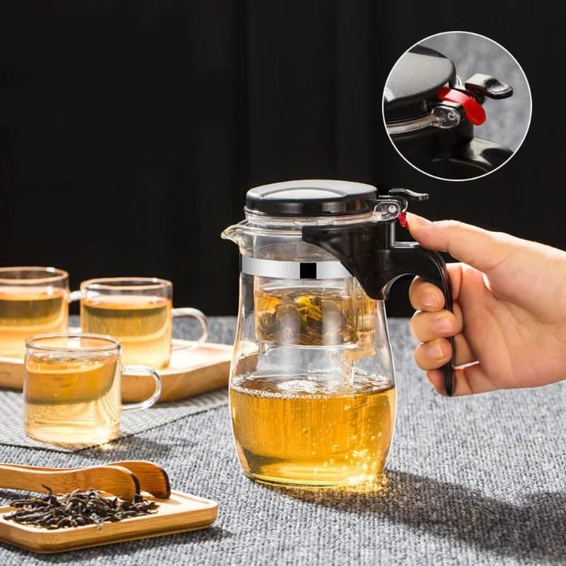 Glass Teapot with Removable Infuser One-touch Filter for Infusion Ideal for Brewing Loose Leaf Tea At Home or In the Office