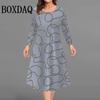 Abstract Painted Line Striped Women's Dresses Autumn Winter Fashioni Long Sleeve Dresses Casual Streetwear Loose Plus Size Dress