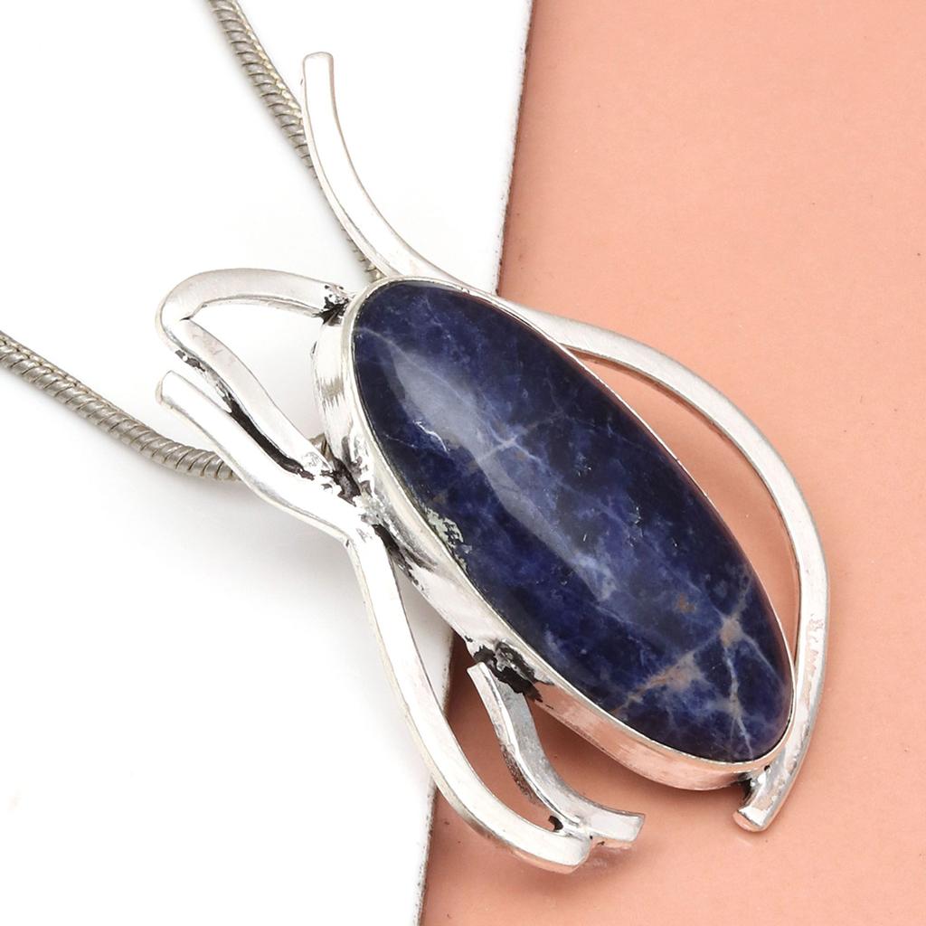 Anhänger Sodalith Silber Edelstein Schmuck Handarbeit vergoldet Sterling Natur