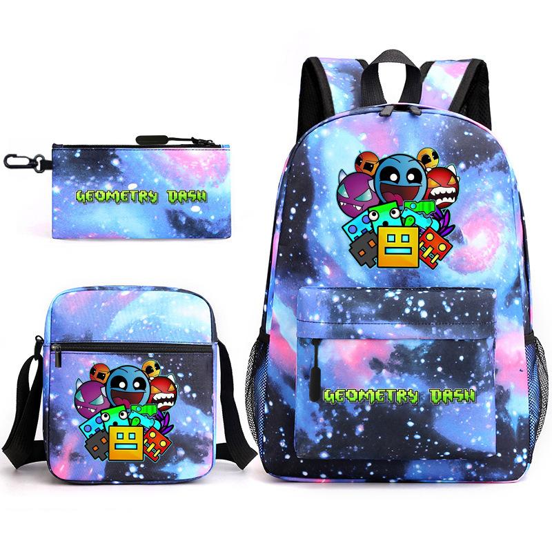 Geometry Sprint Game Backpack Geometry Dash Heat Transfer Backpack Elementary School Bag Leisure Bag