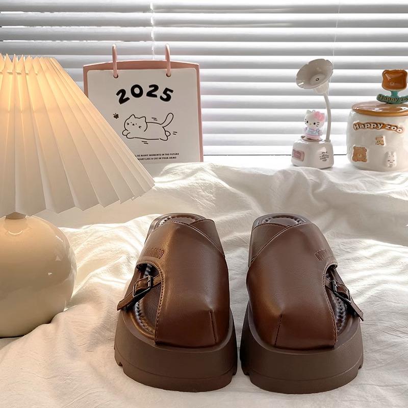2025 Summer Thick-soled Bag Head Half Slippers Women's New Commuting Versatile Height-increasing Small Leather Shoes Small Temperament Single Shoes