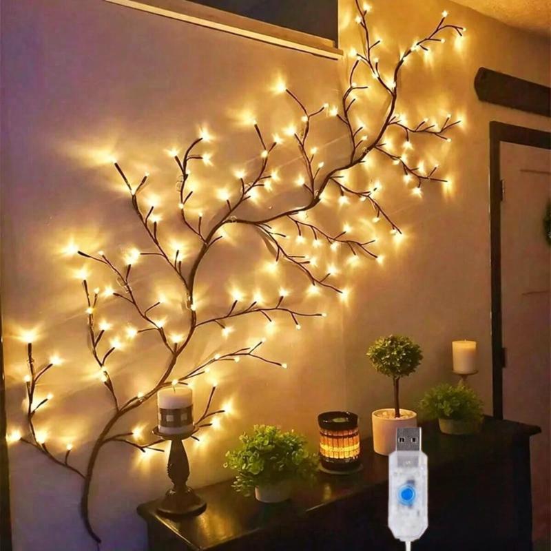 Ranken-Lichterkette Künstliche Weidenranke Licht USB Biegsam DIY Innen-Dekor Beleuchtung für Schlafzimmerwand Feiertag