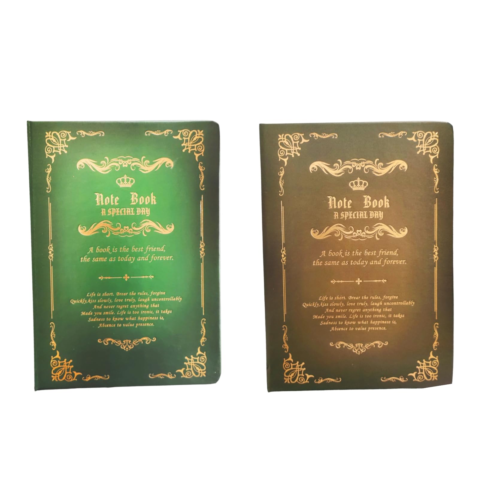 Antique A5 Notebook Set of Grimoire Blank Memo Unique Retro Design and S.T.S.G 2, Diary, Notebook, Pad, (Green Brown)