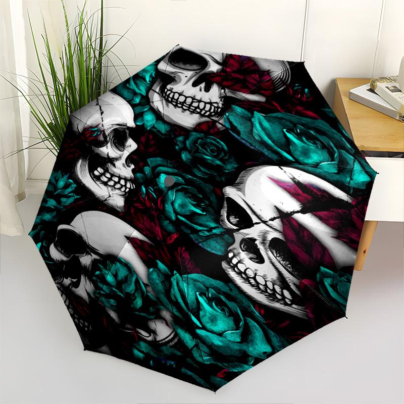 1pc   Skull Umbrella Portable Folding Umbrella Iron Frame Hole Bone Structure Outdoor Home Umbrella