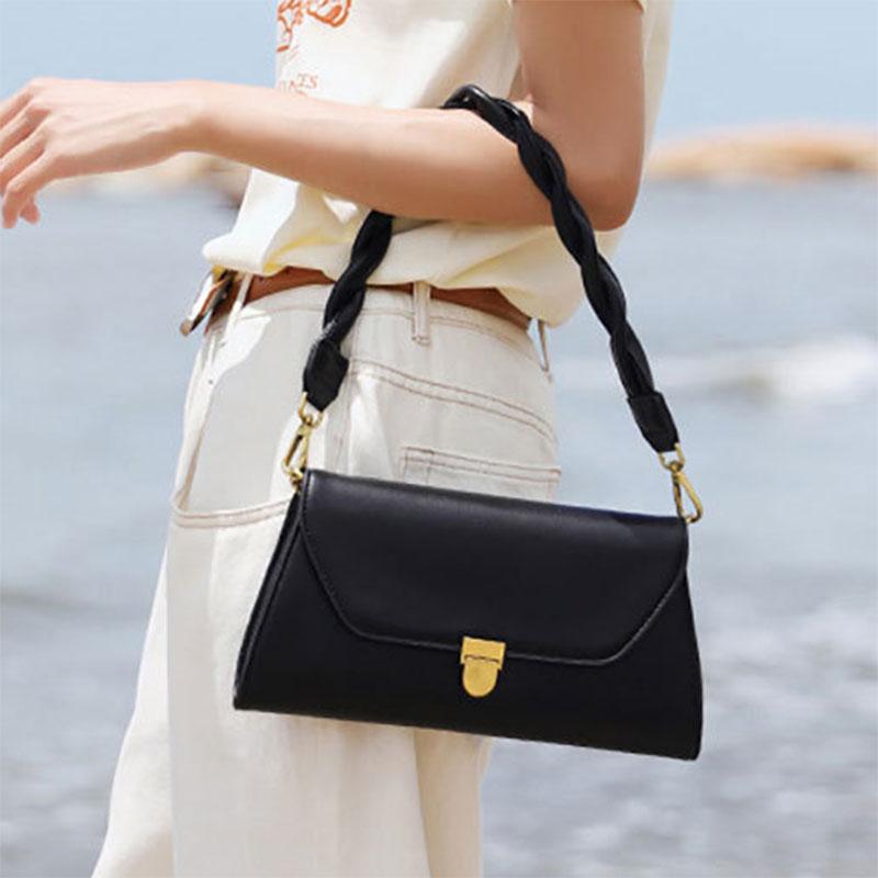 IELGY Geflochtener Schultergurt Einfarbig Gedrehter Schultergurt Verschluss Französischer Stil Golden Vintage Schlichter Stil Tide Kette Messenger Bag
