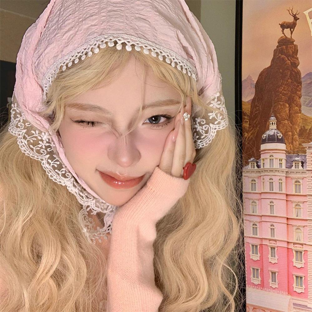 

Французская ретро цветочная кружевная повязка на голову женская милая шелковый платок приморская сумка головной треугольный платок литературный фото-шарф