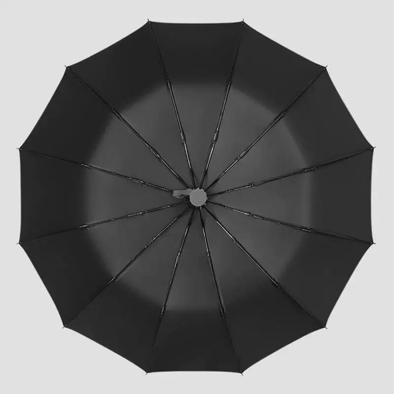 Fully Automatic Umbrella with 12 Ribs, Color-Matched Handle, Business Umbrella for Men, Large Reinforced Black Coating, Sun Protection