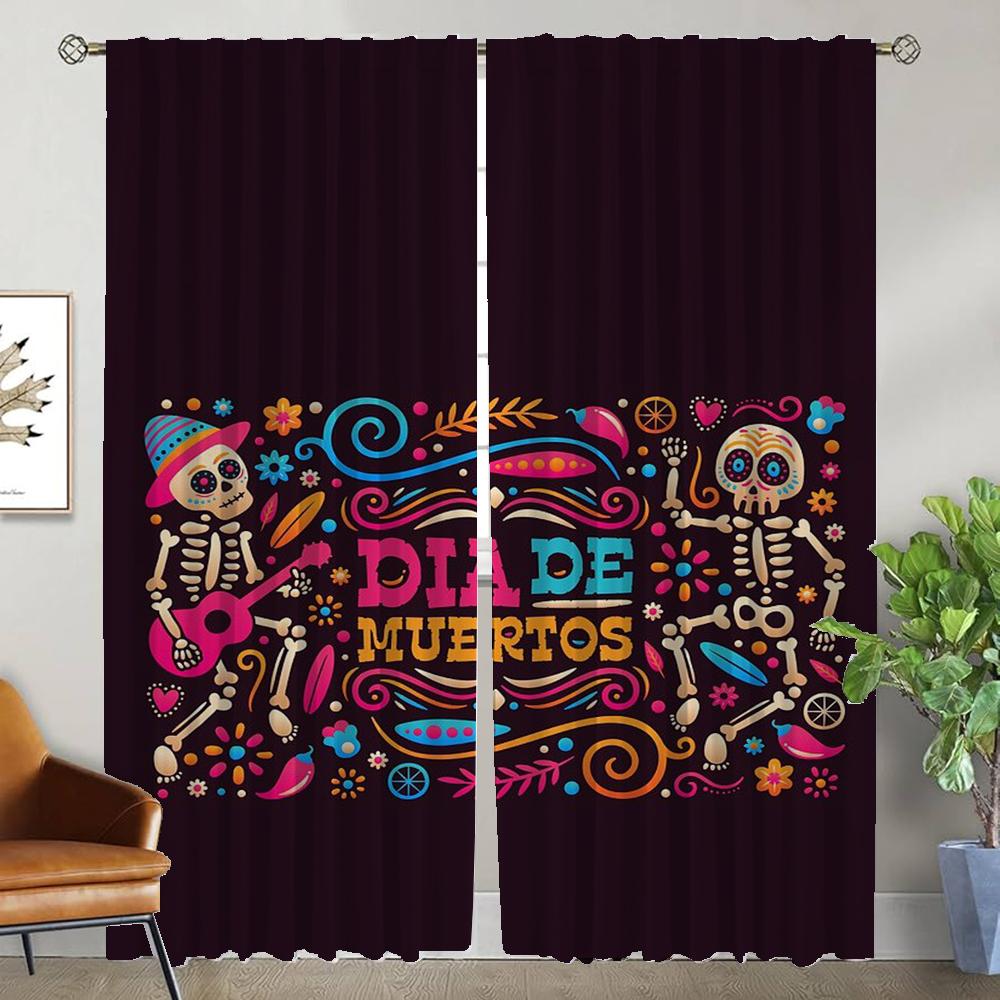 Curtains for Living Room Curtain Day of Death Halloween Decoration Tulle for Bedroom Home Interior Curtains 2 Pieces Shades