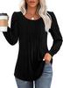 Women Long Sleeve Ribbed Knit Top Crew Neck Puff Shoulder Casual Loose Fall Blouse Shirt