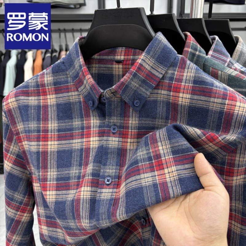

Men s Autumn/Winter Plaid Brushed Long-Sleeve Shirt 3XL