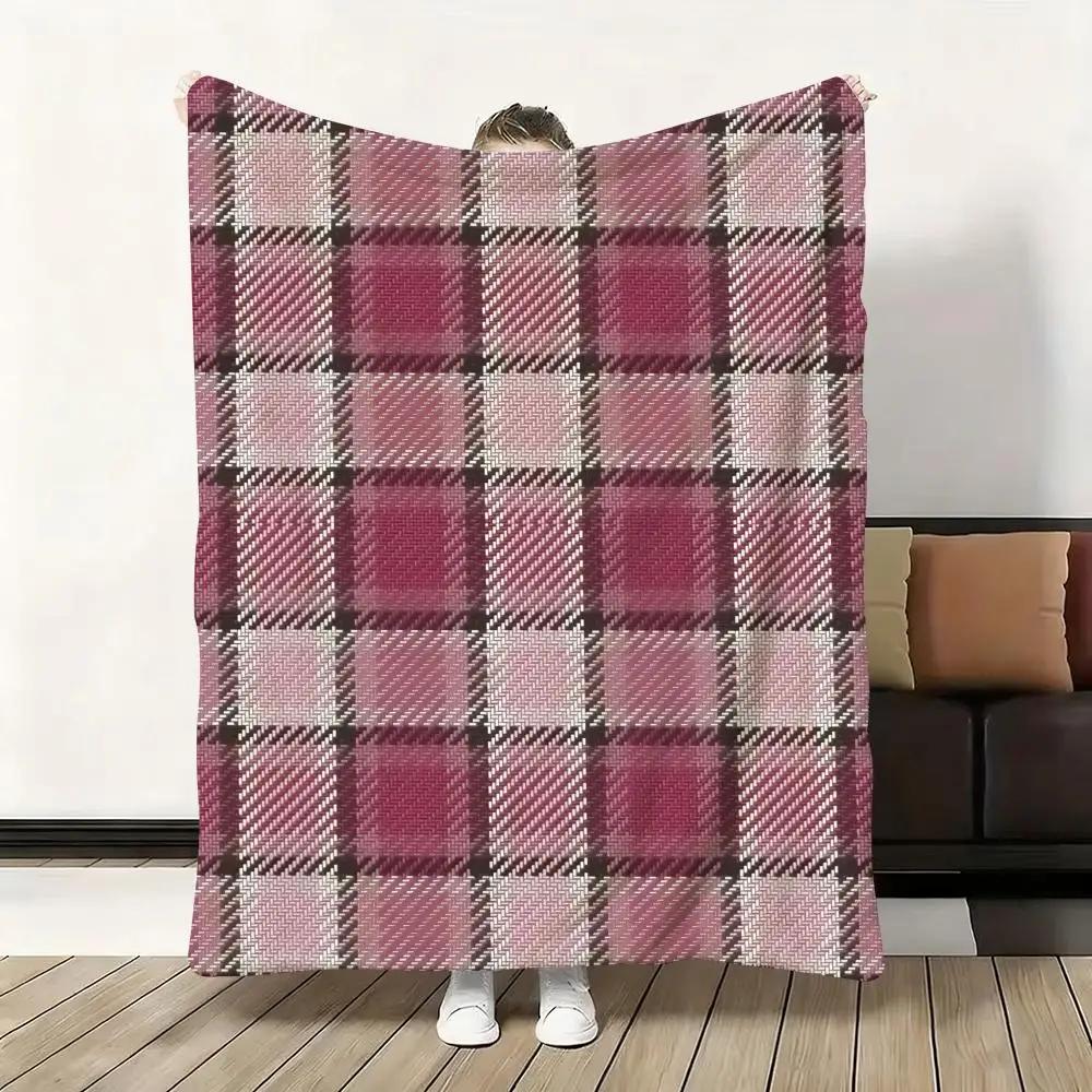Jirai Kei Plaid Throw Soft Flannel Blanket Warm Knee Skin-Friendly Throw For Sofa Office Bed Traveling Winter Oversize