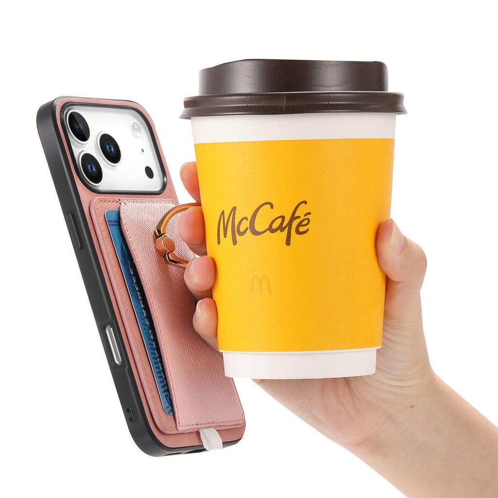 For iPhone 17 Pro Case Ring Kickstand Leather+TPU+PC Phone Cover Detachable Card Holder