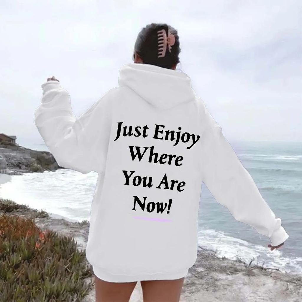 Just Enjoy Where You Are Now Women Amazon New Hooded Plus Velvet Printed Solid Color Sweatshirt