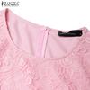 ZANZEA Women Casual Round Neck Summer Short Sleeve Patchwork Crochet Dress