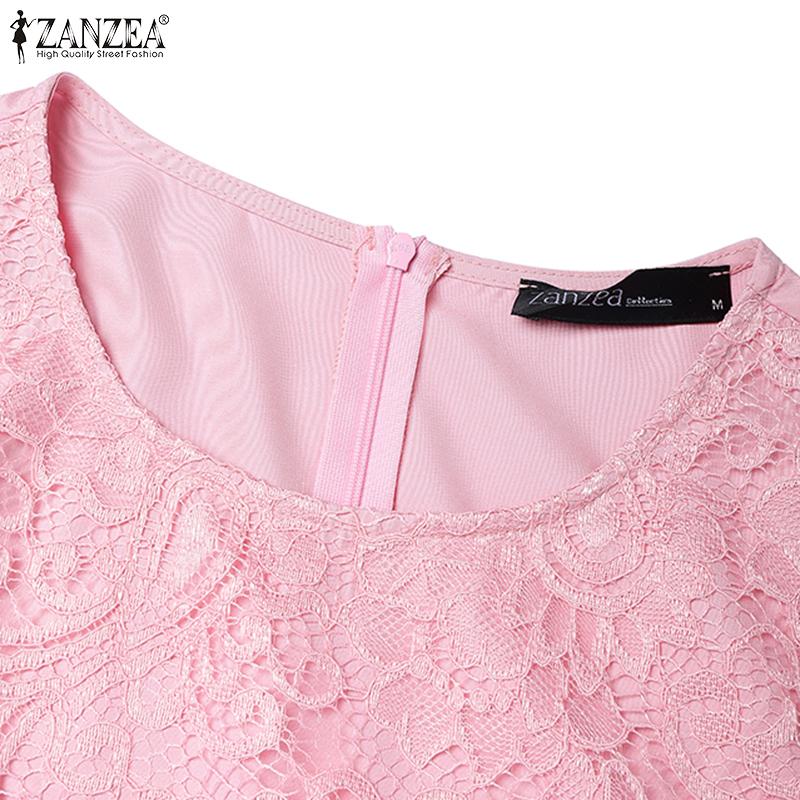 ZANZEA Women Casual Round Neck Summer Short Sleeve Patchwork Crochet Dress