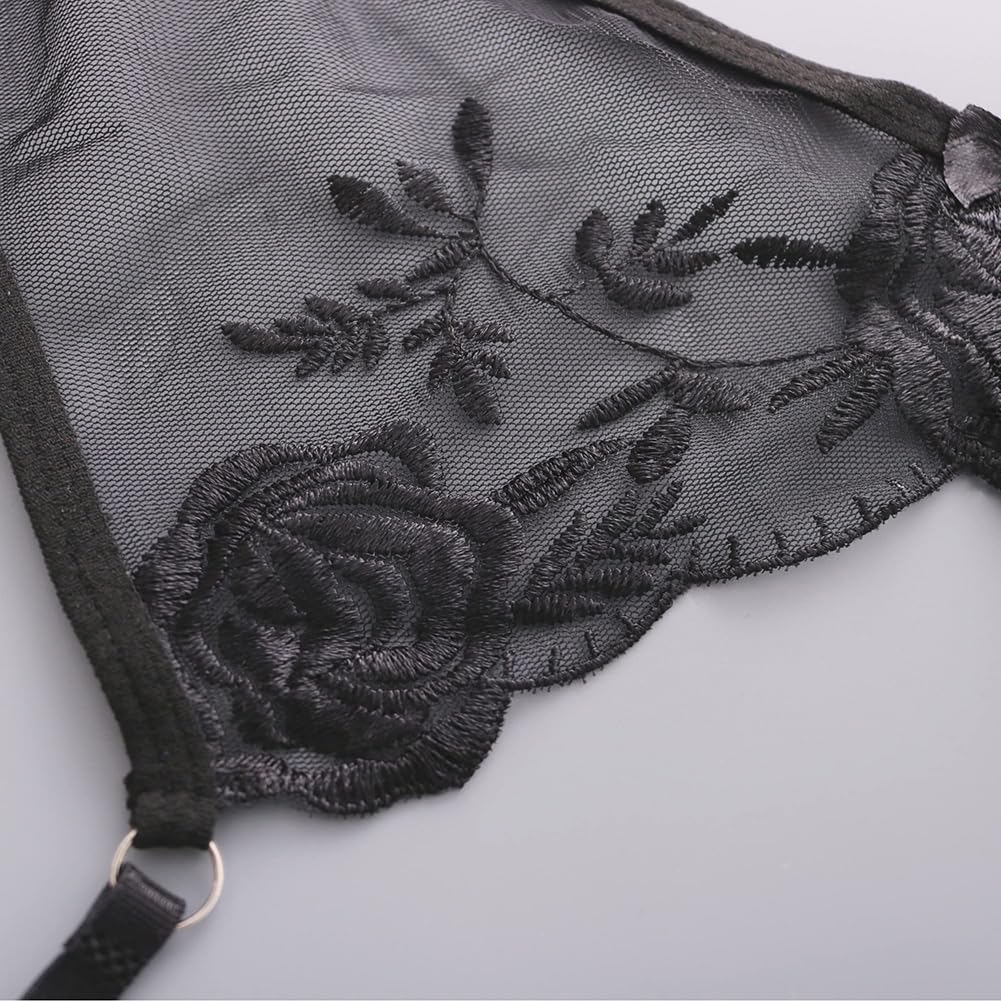 Spitzen-Strumpfhalter-Set mit Tanga für Damen Hosenträger-Dessous mit 4 Metallklammern Haltergurte für Strümpfe + Tanga
