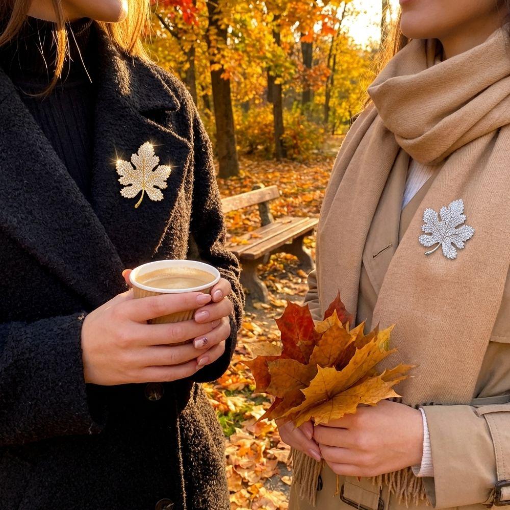 Trendy Jewelry Rhinestone Maple Leaf Brooch Metal Maple Leaf Pin Corsage Decoration  Fashion Dress
