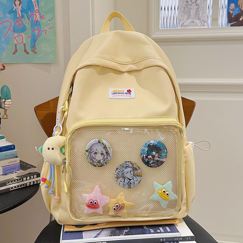 

Minimalist Nylon Student Backpack With Letter Print And Transparent Layer Design For School And Travel жовтий