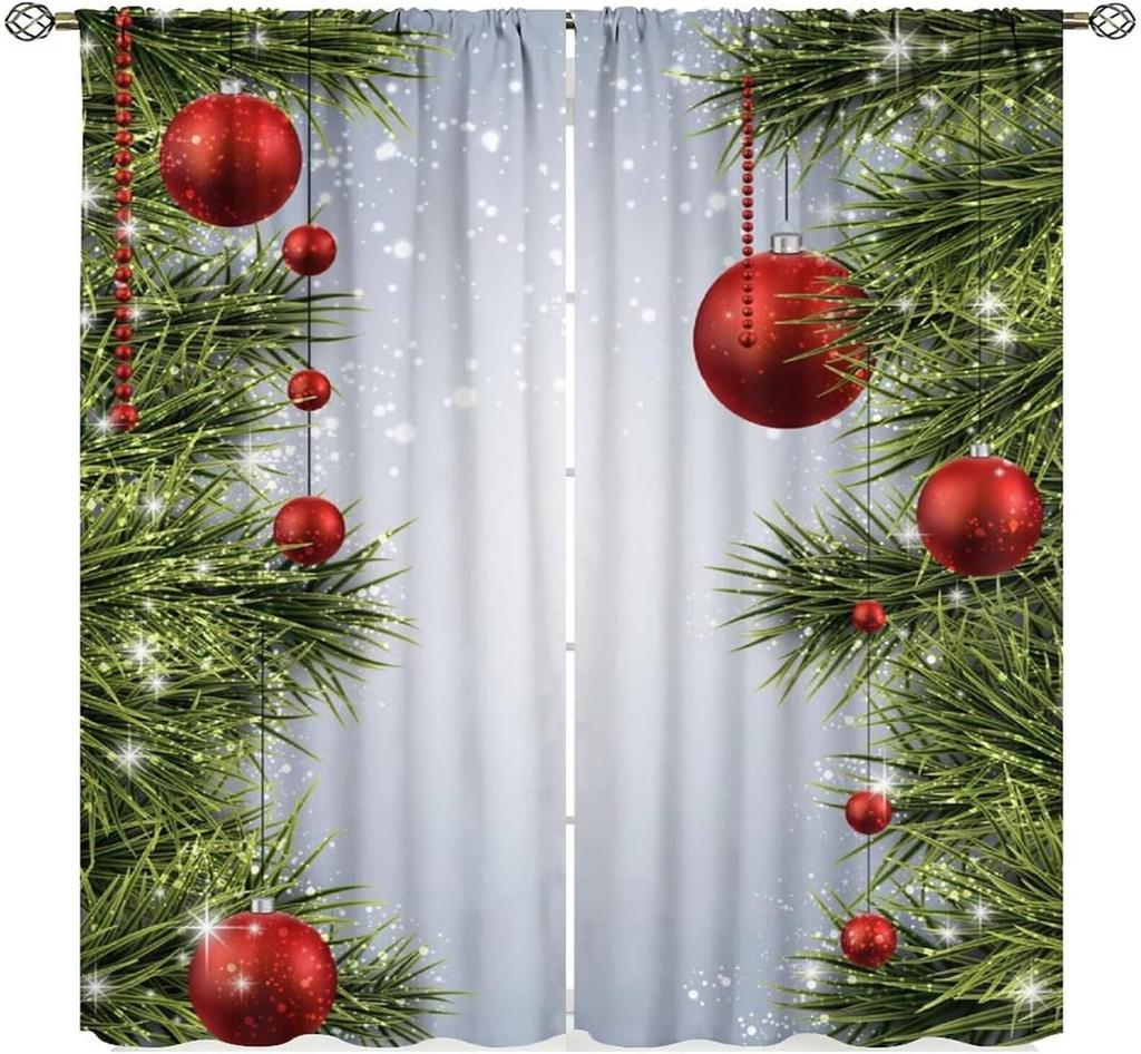 Christmas Curtains Red White Snowflakes Xmas Merry New Year Winter Holiday Party Decor Window Drapery Treatments Curtain Made Of Polyester