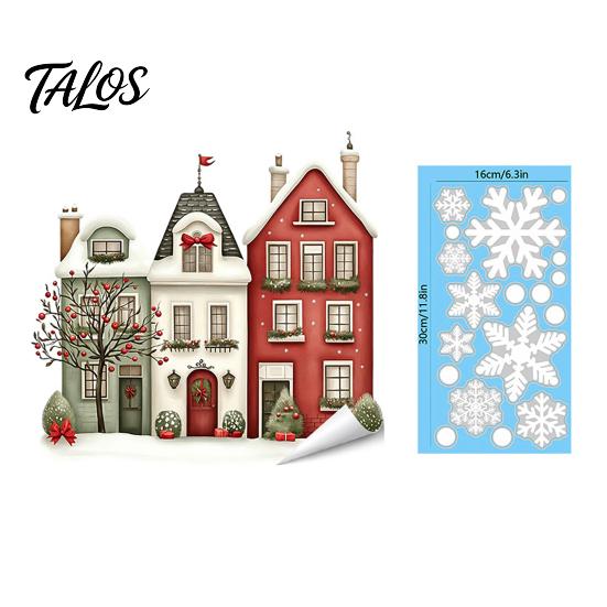 Decorative PVC Stickers Christmas Static Window Clings, Snowy Town House Snowflake Glass Decals, Reusable Winter Wonderland Film Xmas Stickers,