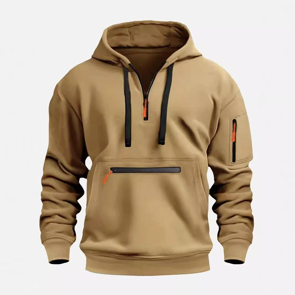 Autumn Men's Hoodie with Waterproof Zipper Pockets, Multi Pocket Pullover, Men's Sports and Casual Hoodie