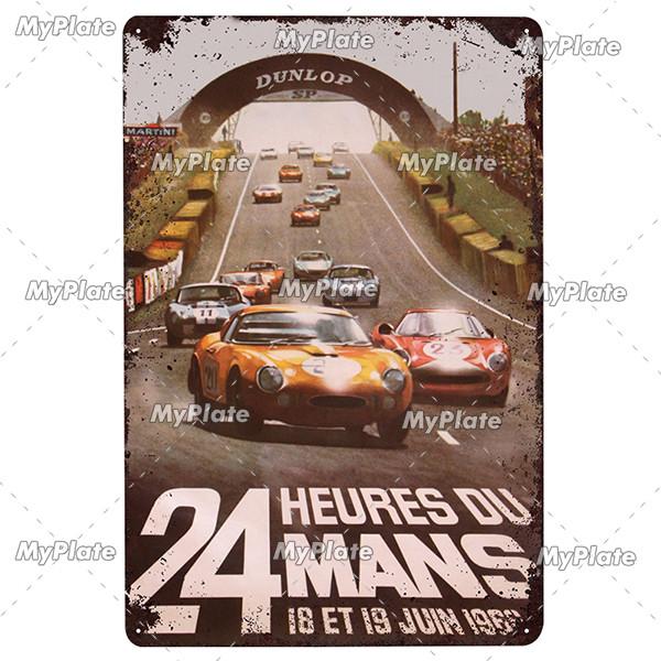 24 Heures Du Mans Metal Sign Vintage Plaque Tin Sign Wall Decor For Bar Pub Metal Crafts Retro Racing Car Poster Custom