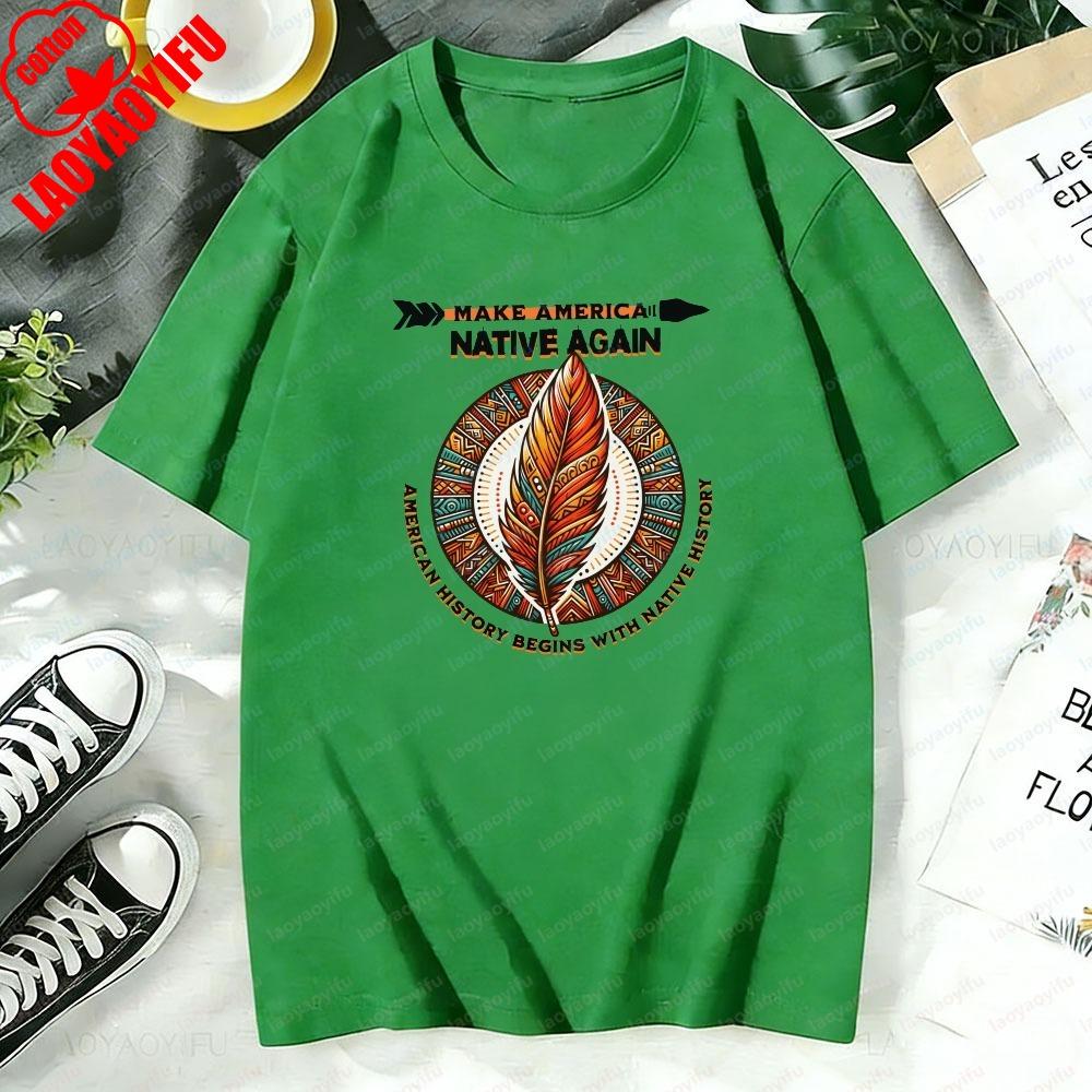 Make America Native Again Grafisch T-shirt Western Boho Esthetiek Unisex Shirt Tribaal Veer Unisex Dala Print Inheemse Trots Tee