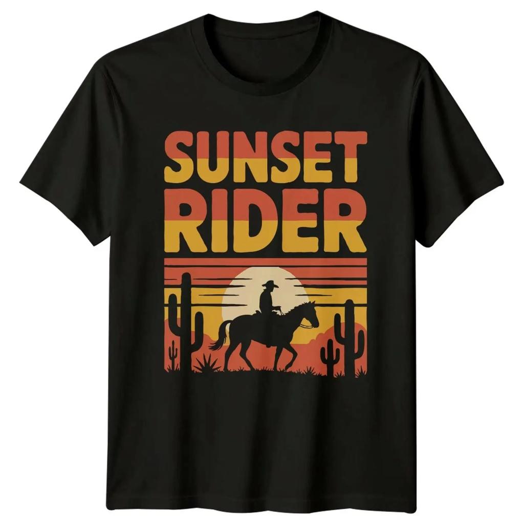 Sunset Rider T Shirt Reiten Western Geburtstag Geschenk Fr Sie Und Ihn Vintage Washed Top For Everyday Wear Stretched