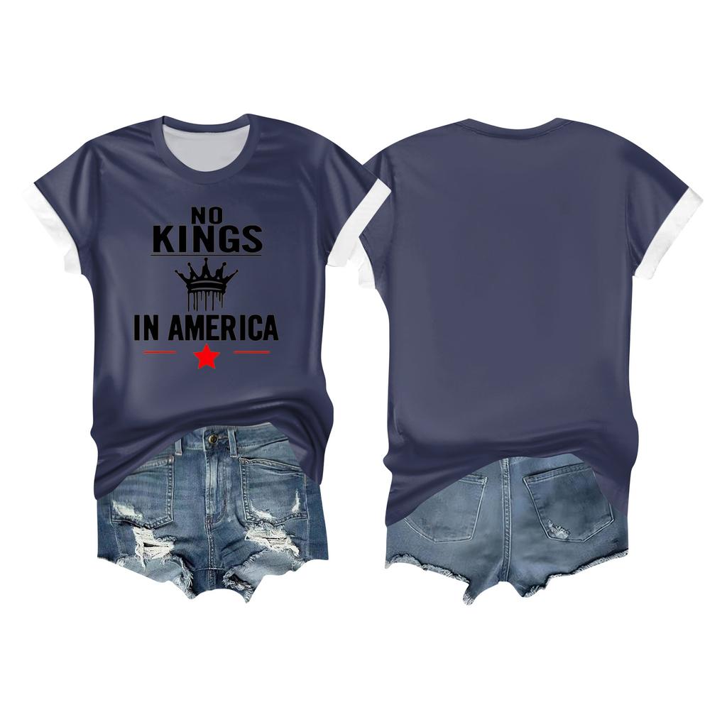 Women's Casual Printed T-shirt Round Neck Pullover Short-sleeved Top