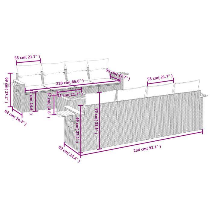 VidaXL Garden Lounge Set with Cushions 9 Pcs, Patio Sofas, Patio Furniture Set, Outdoor Furniture, Beige 3259063