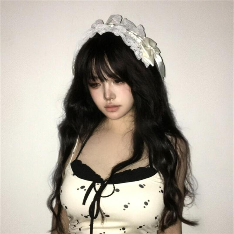 Lace Bowknot Hairhoop for Women Girl Sweet Ribbon Lace Headband Cosplay Costume Party Headdress for Anime Show