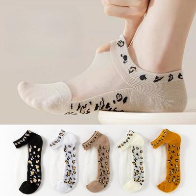 10 Pairs of Leopard Print Summer Short Socks, Crystal Socks, Breathable and Versatile Women's Socks, Glass Fiber Thin Socks for Women