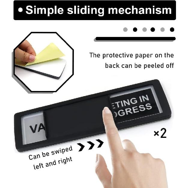 2 Pcs Privacy Sign, Vacant/Meeting in Progress Sign, 7 x 2 Inch Door Sign for Office Conference, Tells Whether Room Vacant or In a Meeting, Slider
