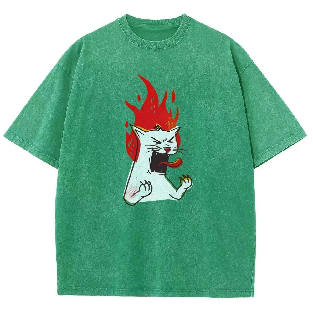 Angry Cat Cool Silly Cat Meme T-Shirt Stylish Top Men Women Short Sleeve Oversized T-shirts Summer Sport Loose T Shirt