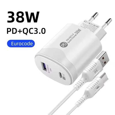 Caricabatterie da muro Tatal 38W Quick Charge PD20W Power3.0 Adattatore di ricarica rapida con cavo USB di tipo C per Xiaomi iPhone Samsung