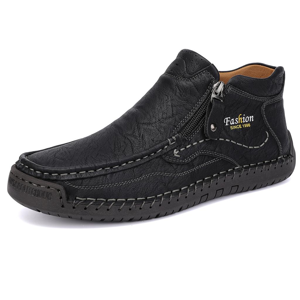Large Size Men's Shoes Outdoor Casual Leather Shoes Medium Top Martin Boots Autumn and Winter Soft-soled Short Boots