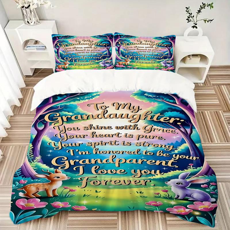 3PCs Grandparent Love Design Cover Set, Breathable Fabric, Machine Washable (1 Duvet Cover + 2 Pillowcases) (Without Quilt) yy250911159