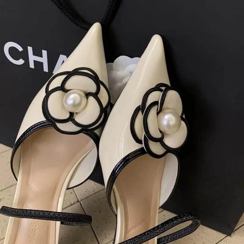 Fashion 2025 Flower Pointed Toe High Heels Women Luxury Designer Sandals Female Summer Elegant Fashion Pumps Flower Mule Slippers Women