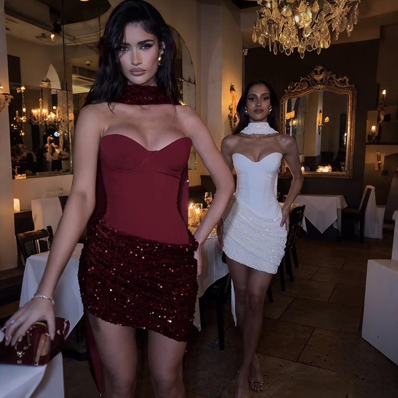 Europe and the United States autumn 2026 new sleeveless tube top sexy spice backless waist irregular solid color dress