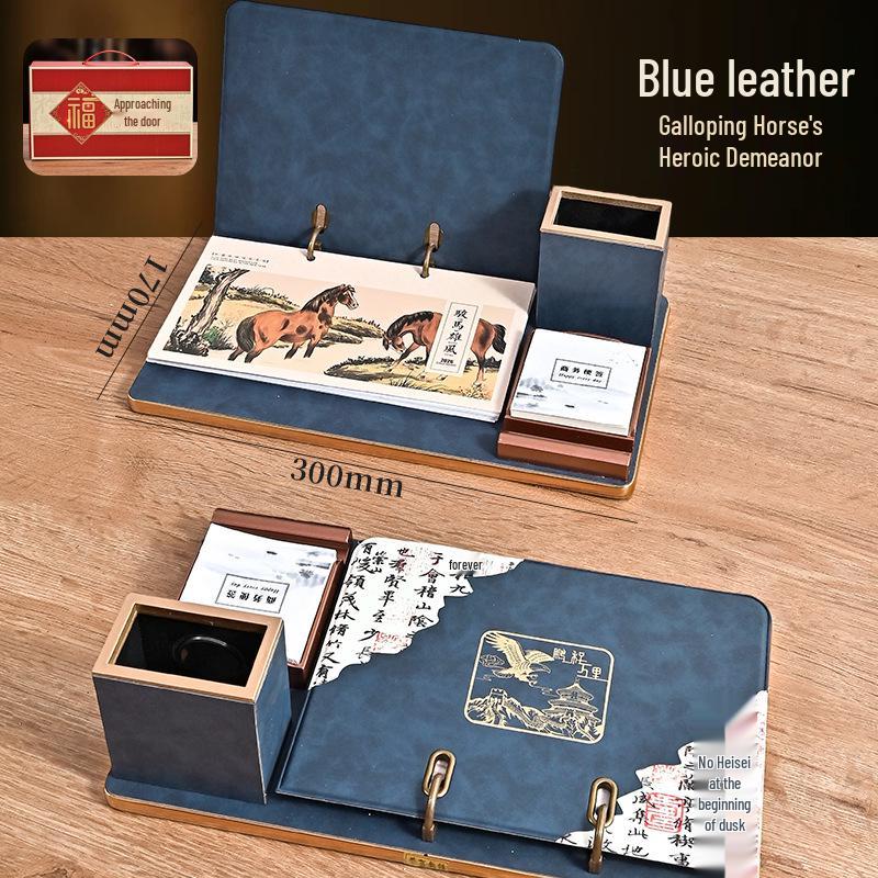 2026 Custom Leather Business Desk Calendar Set with Logo - Creative Office Desktop Ornament Gift Box