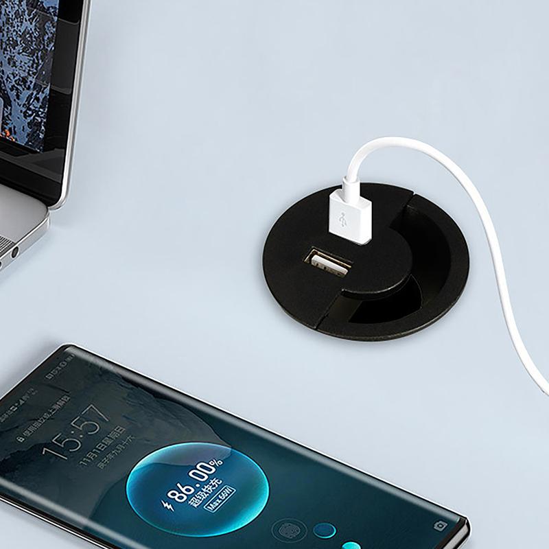 50Mm Wire Hole Cover Round Home Office Table Outlet Port Line Box Computer Desk Cord Grommet With 2 Port Usb Cable Organizer