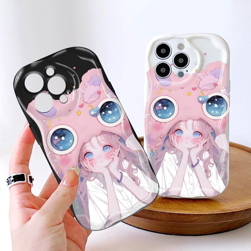 Cartoon Pattern Cream Texture Casing Wavy Edge Soft Silicone Cover Phone Case for IPhone Samsung Huawei Honor Xiaomi Redmi Infinix Tecno