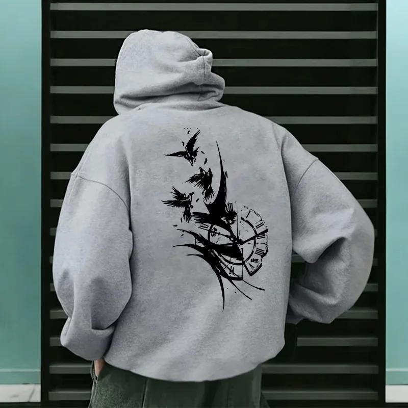 Local stock of men's retro Gothic wing hoodies comfortable hooded sweatshirts with ropes and high-quality casual sweatshirts