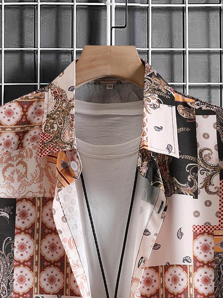 Men's Cashew Print Short Sleeve Summer Shirt - New Style, Polyester, Fashionable.