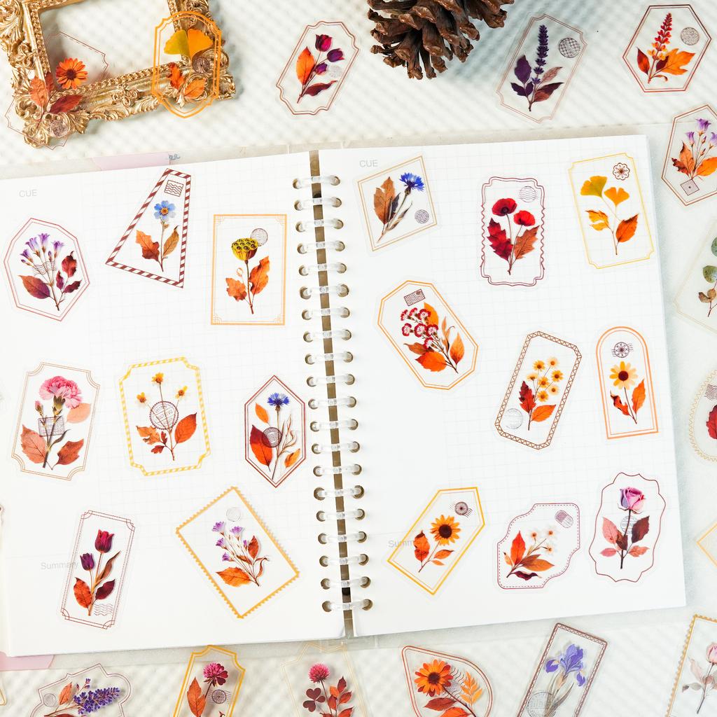 50Pcs/Set Retro Flower Stamps Series 02 PET Stickers Waterproof DIY Fashion Doodle Decals Stickers