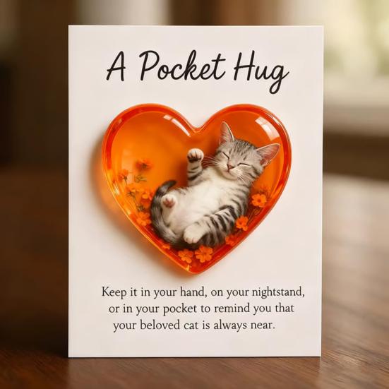 Cat Memorial Pocket Hug with Inspirational Card Emotional Support Love Heart Shaped Cat Pocket Token Decoration Cat Owners Keepsake Gift